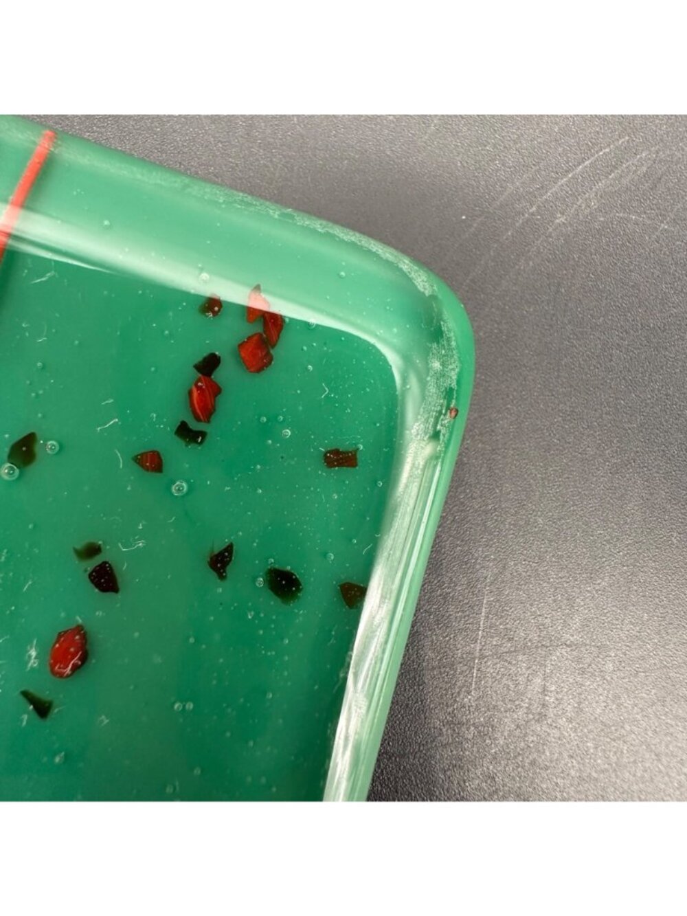 Fused Glass Tray Green Red Black Trinket Dish Plate Abstract Splatter Handmade - Picture 5 of 8